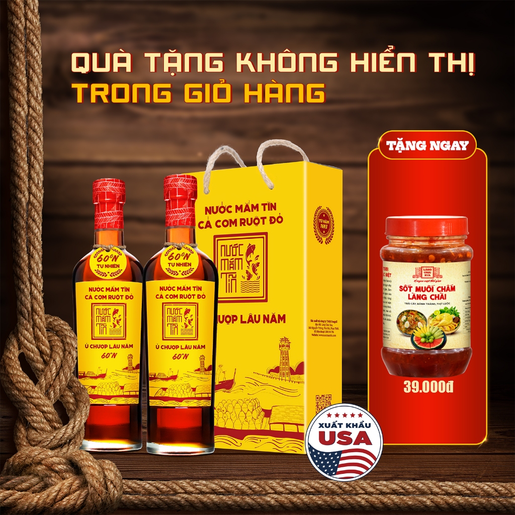 [Tặng Sốt muối chấm] HỘP 2 CHAI Nước Mắm Tĩn CÁ CƠM RUỘT ĐỎ 60N 500ml Nước Mắm Truyền Thống