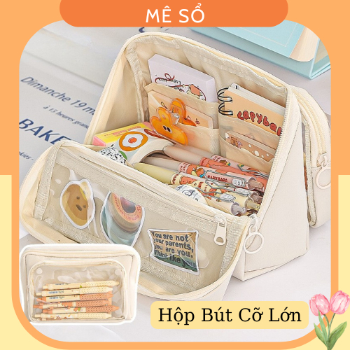 Bóp Bút To Nhiều Ngăn Meso, Hộp Bút Cỡ To 9 Ngăn Chứa Rộng Rãi, Bóp Viết To Trong Suốt Form Cứng Cáp