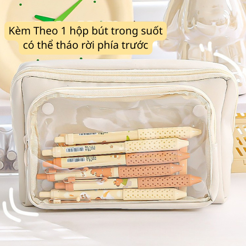 Bóp Bút To Nhiều Ngăn Meso, Hộp Bút Cỡ To 9 Ngăn Chứa Rộng Rãi, Bóp Viết To Trong Suốt Form Cứng Cáp
