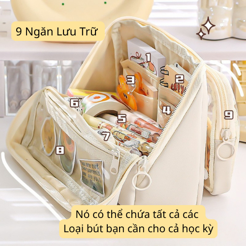 Bóp Bút To Nhiều Ngăn Meso, Hộp Bút Cỡ To 9 Ngăn Chứa Rộng Rãi, Bóp Viết To Trong Suốt Form Cứng Cáp