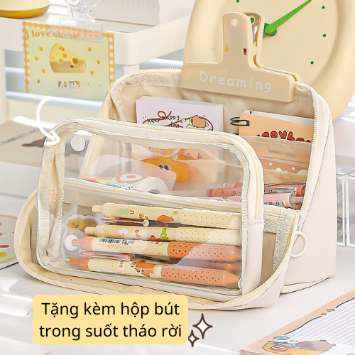 Bóp Bút To Nhiều Ngăn Meso, Hộp Bút Cỡ To 9 Ngăn Chứa Rộng Rãi, Bóp Viết To Trong Suốt Form Cứng Cáp