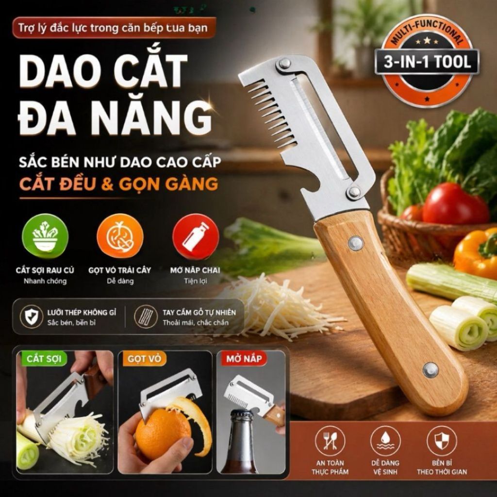 Dao Gọt Vỏ Đa Năng 3 Trong 1 ALO HOME Cắt Sợi Hành Rau Củ Dụng Cụ Nhà Bếp