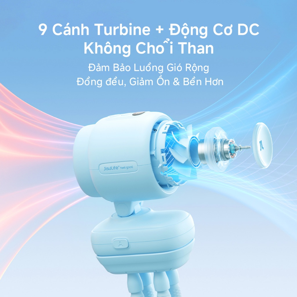 Quạt xe đẩy JisuLife 4, quạt kẹp, màn hình LED, pin sạc, đèn ngủ, an toàn cho bé, dùng ngoài trời, để bàn, cũi