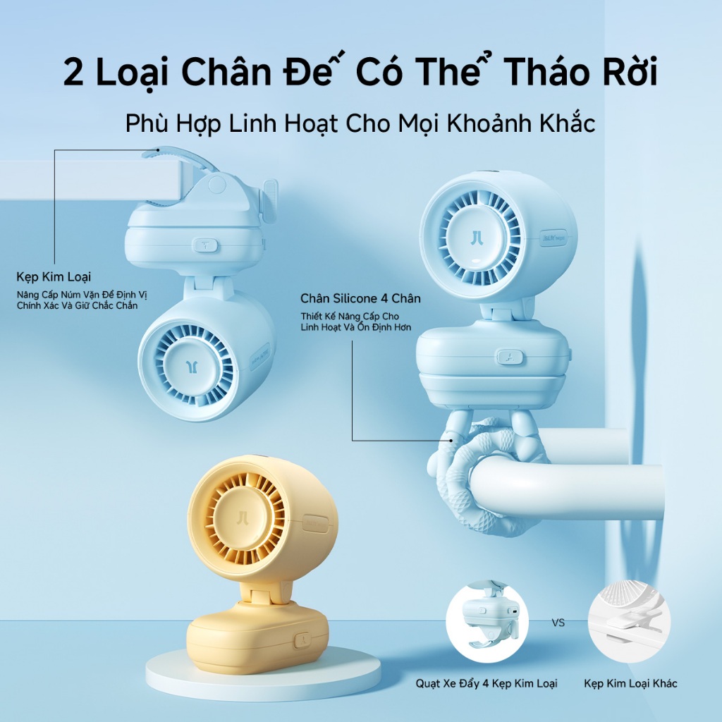 Quạt xe đẩy JisuLife 4, quạt kẹp, màn hình LED, pin sạc, đèn ngủ, an toàn cho bé, dùng ngoài trời, để bàn, cũi