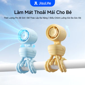 Quạt xe đẩy JisuLife 4, quạt kẹp, màn hình LED, pin sạc, đèn ngủ, an toàn cho bé, dùng ngoài trời, để bàn, cũi