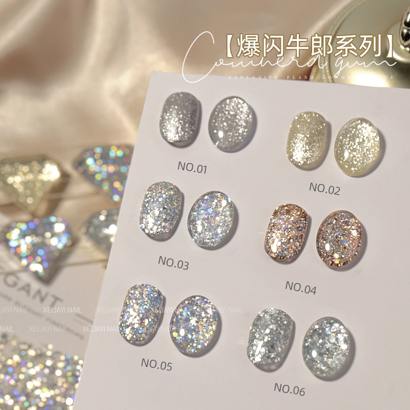 XEIJAYI 15ml - Sơn móng tay gel siêu lấp lánh màu bạc, vàng và sâm panh thời thượng mùa hè mới