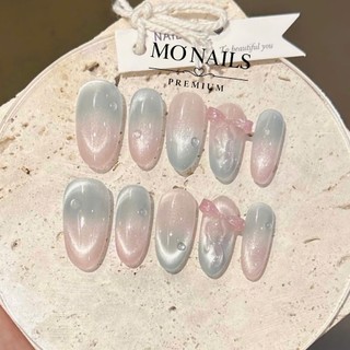 Nailbox Thiết Kế, Móng Úp, Móng Tay Giả Mắt Mèo Thạch Hồng Ombre Xanh Pastel Đi Biển Mùa Hè Dễ Thương P47
