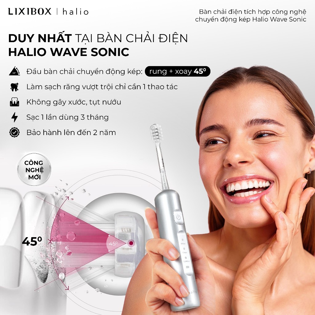 [SPLIVE - MỚI] Bàn Chải Điện Tích Hợp Công Nghệ Chuyển Động Kép Halio Wave Sonic Electric Toothbrush