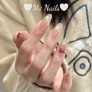 (Tặng hộp,keo) Nail Box Thiết Kế Móng Úp, Mong Giả Mắt Mèo Kim Cương Vàng Charm Nơ Đỏ Sang Chảnh Dễ Thương M52