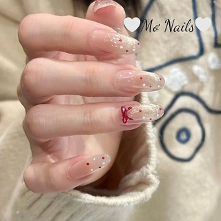 (Tặng hộp,keo) Nail Box Thiết Kế Móng Úp, Mong Giả Mắt Mèo Kim Cương Vàng Charm Nơ Đỏ Sang Chảnh Dễ Thương M52