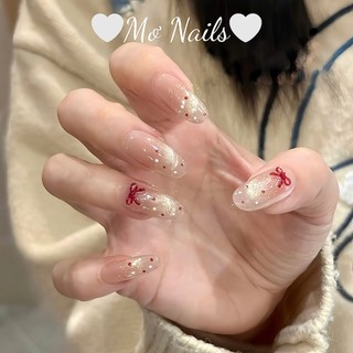 (Tặng hộp,keo) Nail Box Thiết Kế Móng Úp, Mong Giả Mắt Mèo Kim Cương Vàng Charm Nơ Đỏ Sang Chảnh Dễ Thương M52