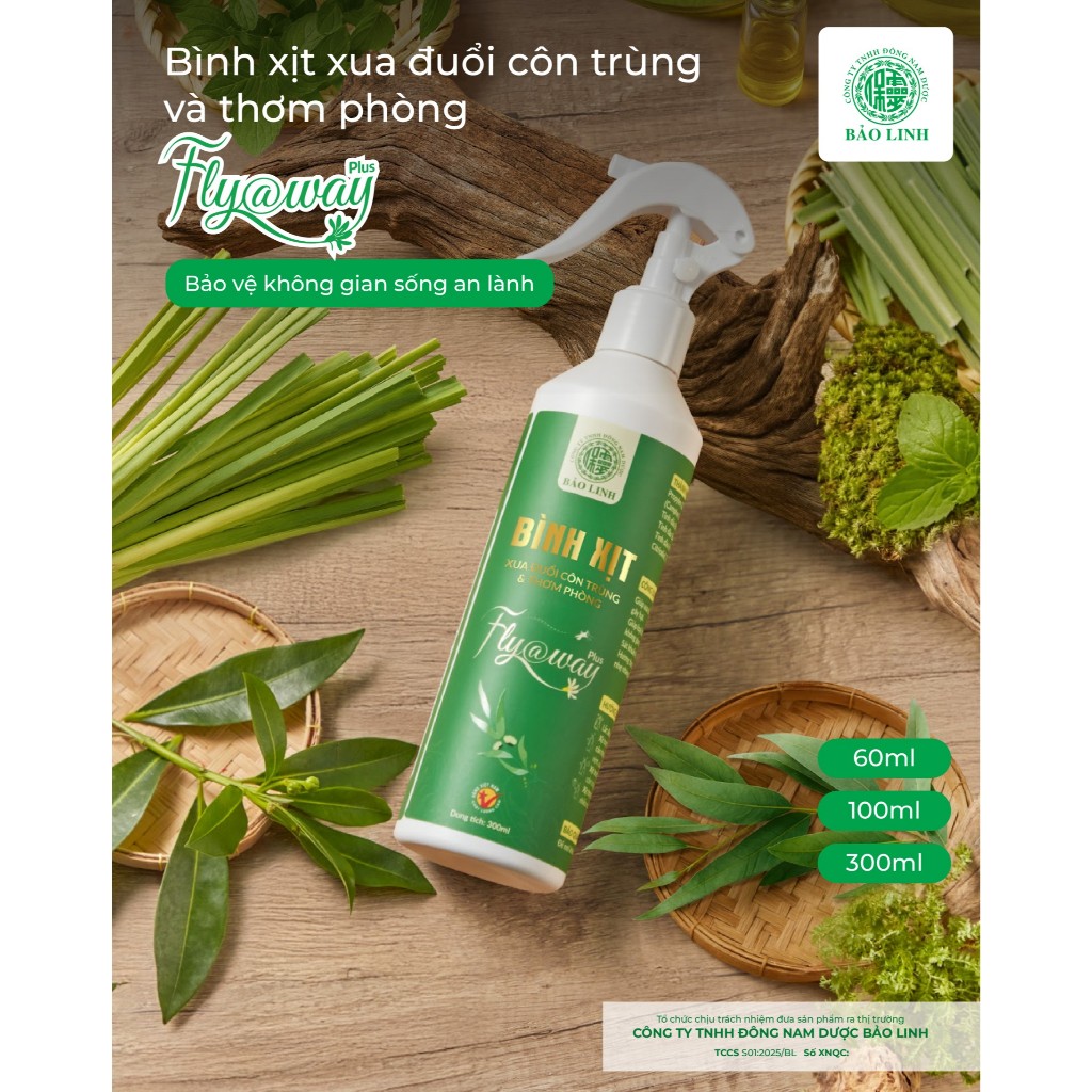 [Combo 2 Chai 300ml] Bình Xịt Đuổi Muỗi Côn Trùng, Thơm Phòng FLY@WAY PLUS Bảo Linh Chiết Xuất Thảo Dược, An Toàn Cho