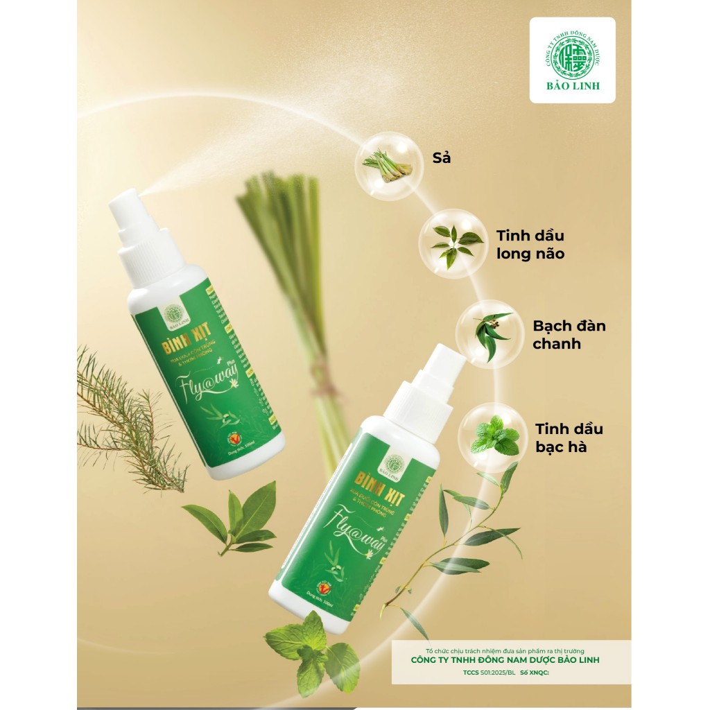 [Combo 2 Chai 300ml] Bình Xịt Đuổi Muỗi Côn Trùng, Thơm Phòng FLY@WAY PLUS Bảo Linh Chiết Xuất Thảo Dược, An Toàn Cho