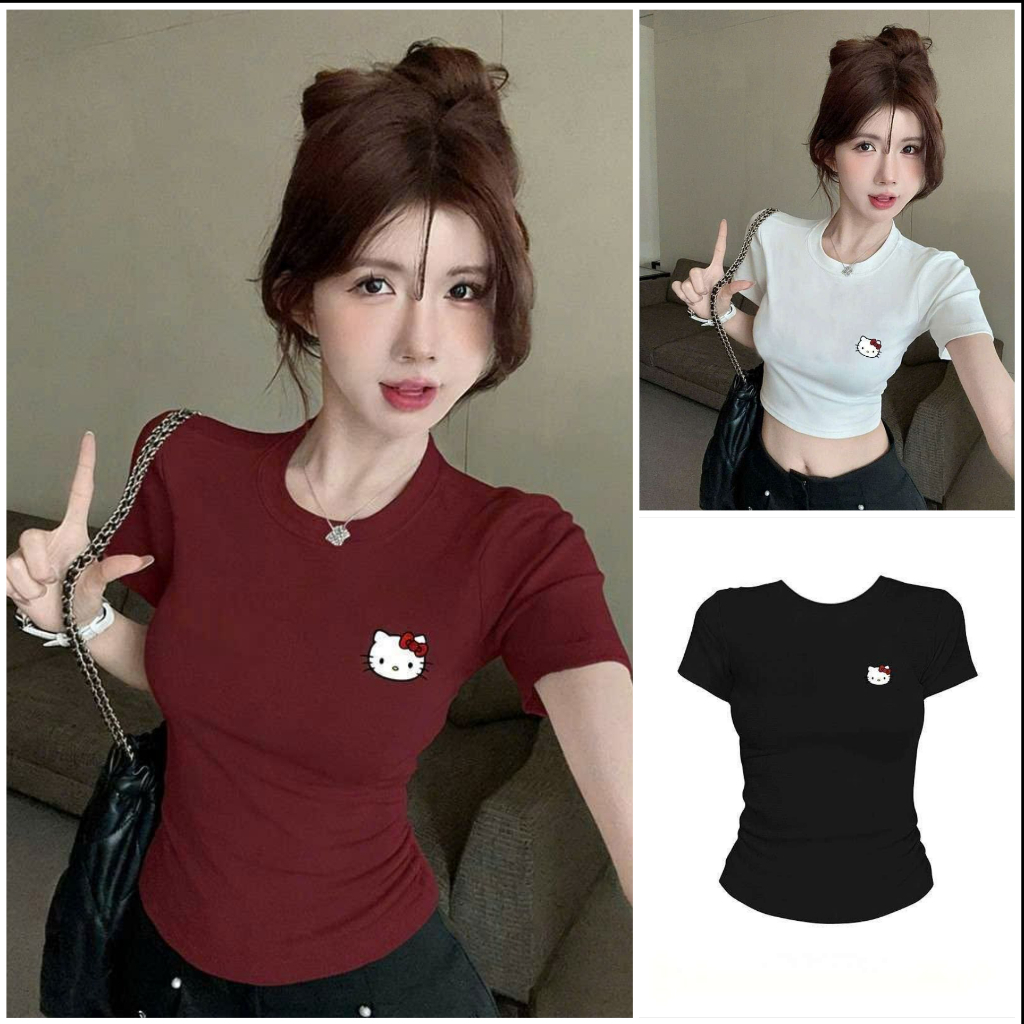Áo Thun Babytee Nữ Tính In Logo Mèo Hello Kitty Basic Dễ Thương Chất Cotton Mềm Mát Siêu Co Dãn