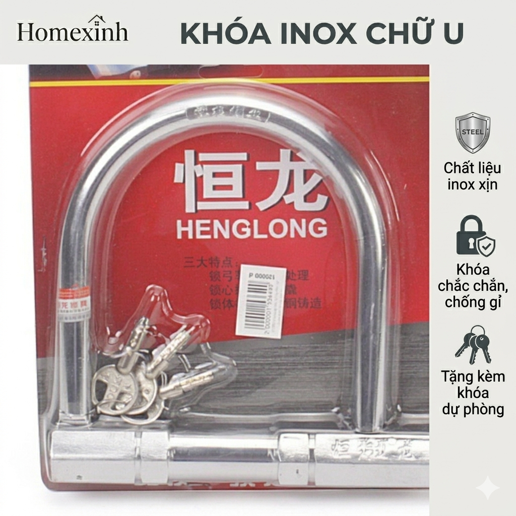 Khoá chữ U chống trộm inox bọc caosu, khóa U inox U bọc nhựa cao su, Khóa U xe máy loại 1