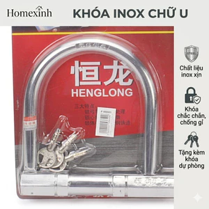 Khoá chữ U chống trộm xe máy inox chống gỉ HengLong loại 1 cỡ to - Khóa chữ U xe máy an toàn