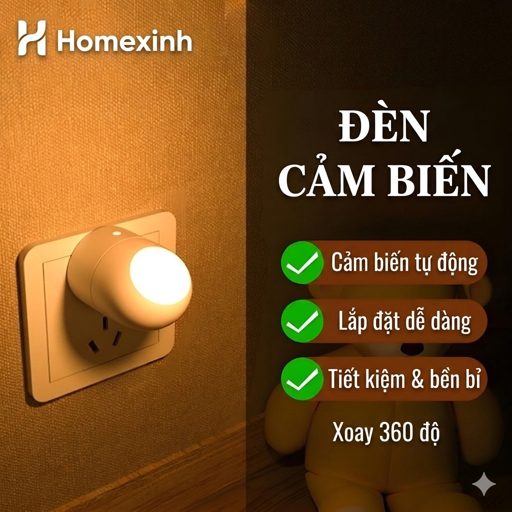 Đèn cảm biến ánh sáng tự động tắt mở, để phòng ngủ, cầu thang xoay 360 thiết kế sang trọng, tiện lợi