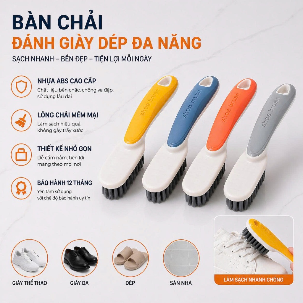 Bàn chải đánh giày dép SHOE BRUSH lông nhựa PP mềm mại, Bàn chải đa năng giúp đánh bay các vết bẩn cực nhanh tiện lợi