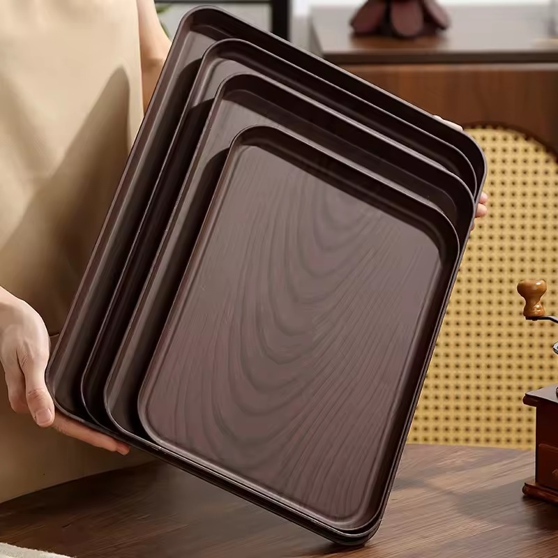 Khay nhựa vân gỗ decor phục vụ quán nhà hàng và decor chụp ảnh, khay phục vụ