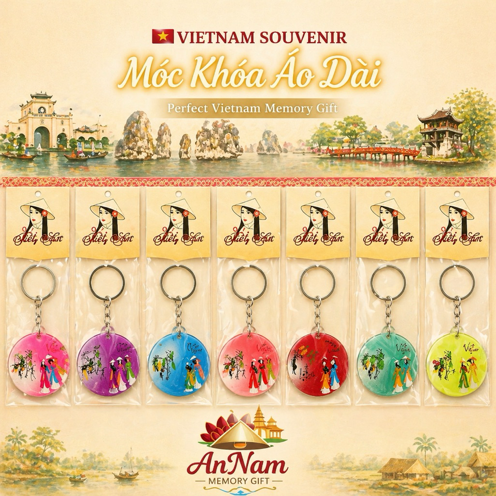 Bộ vỉ 10 móc khóa mô hình chiếc nón lá Việt Nam - Souvenir