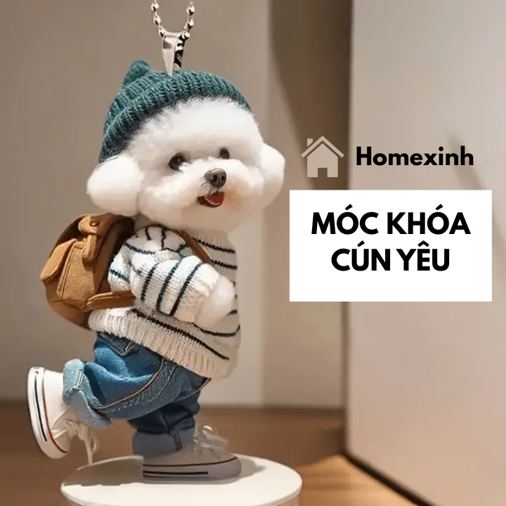 Móc treo chìa khoá nhựa Cún xinh, Cún con đáng yêu dễ thương móc khoá treo balo hotrend hoạt hình 2D