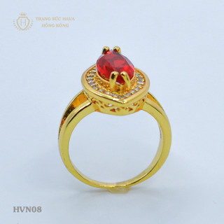 Nhẫn Nữ Mặt Oval Đính Đá Đỏ Xi Mạ Vàng Non Cao Cấp - Trang Sức Hava - HVN08