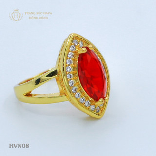 Nhẫn Nữ Mặt Oval Đính Đá Đỏ Xi Mạ Vàng Non Cao Cấp - Trang Sức Hava - HVN08