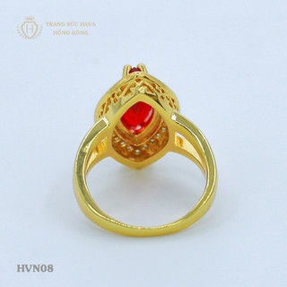 Nhẫn Nữ Mặt Oval Đính Đá Đỏ Xi Mạ Vàng Non Cao Cấp - Trang Sức Hava - HVN08