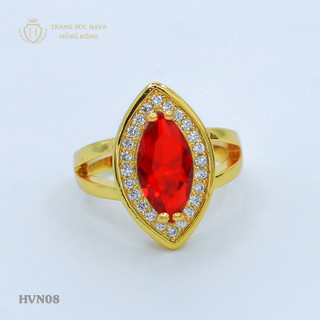 Nhẫn Nữ Mặt Oval Đính Đá Đỏ Xi Mạ Vàng Non Cao Cấp - Trang Sức Hava - HVN08