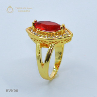 Nhẫn Nữ Mặt Oval Đính Đá Đỏ Xi Mạ Vàng Non Cao Cấp - Trang Sức Hava - HVN08