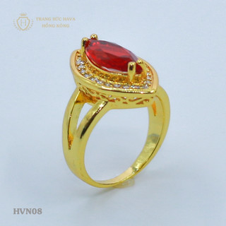 Nhẫn Nữ Mặt Oval Đính Đá Đỏ Xi Mạ Vàng Non Cao Cấp - Trang Sức Hava - HVN08