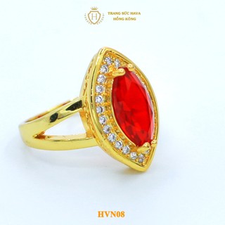 Nhẫn Nữ Titan Đính Đá Đỏ Cao Cấp Xi Mạ Vàng 24K Sang Trọng - Trang Sức Hava - HVN08