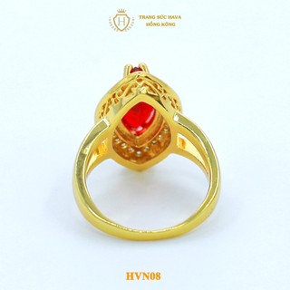Nhẫn Nữ Titan Đính Đá Đỏ Cao Cấp Xi Mạ Vàng 24K Sang Trọng - Trang Sức Hava - HVN08