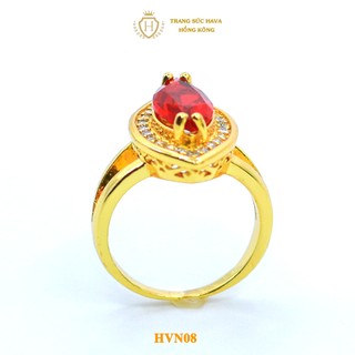 Nhẫn Nữ Titan Đính Đá Đỏ Cao Cấp Xi Mạ Vàng 24K Sang Trọng - Trang Sức Hava - HVN08