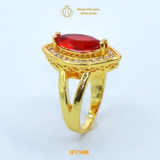 Nhẫn Nữ Titan Đính Đá Đỏ Cao Cấp Xi Mạ Vàng 24K Sang Trọng - Trang Sức Hava - HVN08