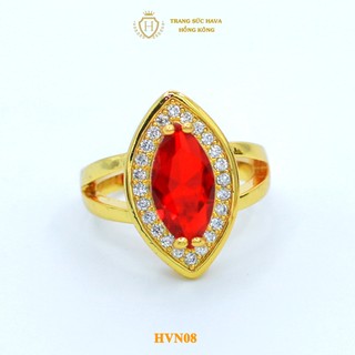 Nhẫn Nữ Titan Đính Đá Đỏ Cao Cấp Xi Mạ Vàng 24K Sang Trọng - Trang Sức Hava - HVN08