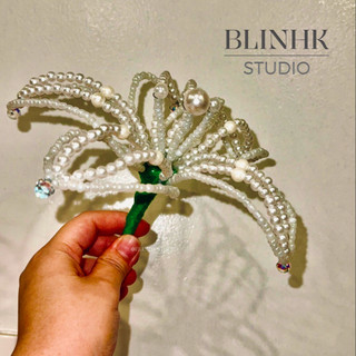 [Handmade] Hoa ly khổng lồ vĩnh cửu Ngọc Mix cườm Cao Cấp BlinhK Studio (Kèm Ruy Băng).