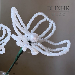 (1 bông) Hoa ngọc thủ công thiết kế tinh xảo – Hoa cườm trắng decor bàn làm việc và quà tặng độc bản