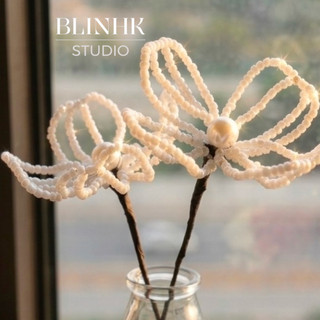 (1 bông) Hoa ngọc thủ công thiết kế tinh xảo – Hoa cườm trắng decor bàn làm việc và quà tặng độc bản