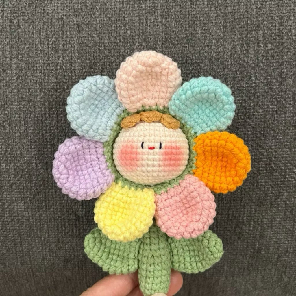 Móc khóa quà tặng hoa mochi 7 màu hoa bảy màu bằng len handmade sản phẩm thủ công