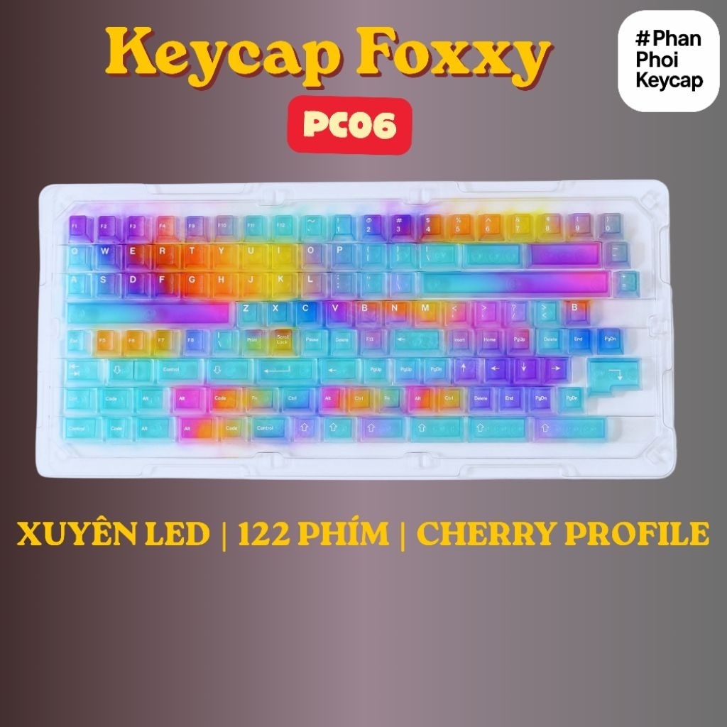 PC 06 | Keycap trong suốt Foxxy | Xuyên led | PC | 122 nút bàn phím cơ | cherry profile | BigBuy360 - bigbuy360.vn