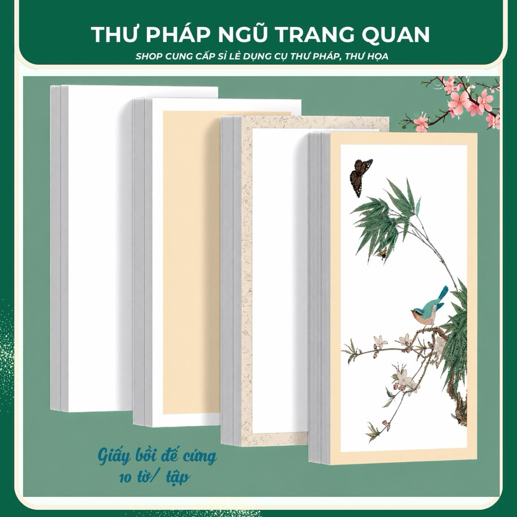Giấy bồi đế cứng kích thước 33x66cm viết thư pháp và vẽ tranh thủy mặc, một tập 10 tờ