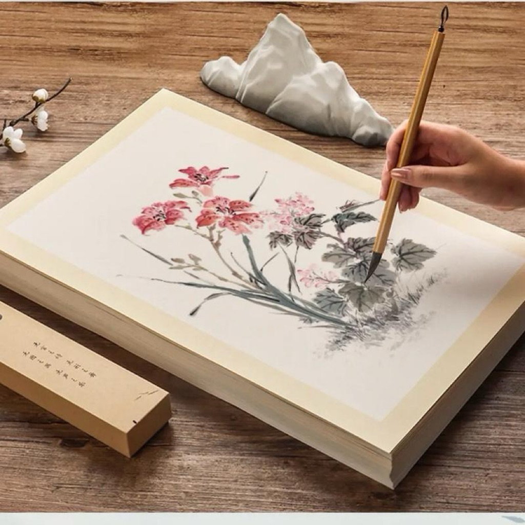 Giấy bồi đế cứng kích thước 33x66cm viết thư pháp và vẽ tranh thủy mặc, một tập 10 tờ