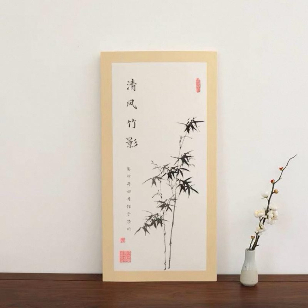 Giấy bồi đế cứng kích thước 33x66cm viết thư pháp và vẽ tranh thủy mặc, một tập 10 tờ