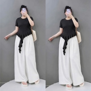 Set Đồ Bigsize Nữ Áo Bèo Tay Ngắn Cổ Tròn Trẻ Trung Và Quần Suông Vải Mát Mềm Mịn Lưng Chun Co Giãn 55-93kg- A286+Q564