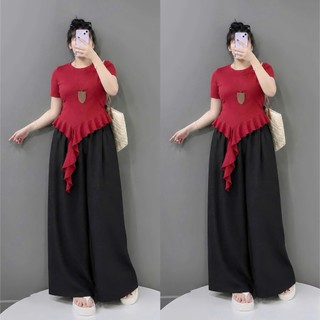 Set Đồ Bigsize Nữ Áo Bèo Tay Ngắn Cổ Tròn Trẻ Trung Và Quần Suông Vải Mát Mềm Mịn Lưng Chun Co Giãn 55-93kg- A286+Q564
