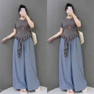 Set Đồ Bigsize Nữ Áo Bèo Tay Ngắn Cổ Tròn Trẻ Trung Và Quần Suông Vải Mát Mềm Mịn Lưng Chun Co Giãn 55-93kg- A286+Q564