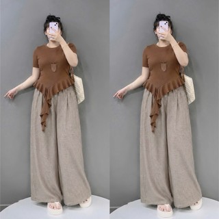 Set Đồ Bigsize Nữ Áo Bèo Tay Ngắn Cổ Tròn Trẻ Trung Và Quần Suông Vải Mát Mềm Mịn Lưng Chun Co Giãn 55-93kg- A286+Q564