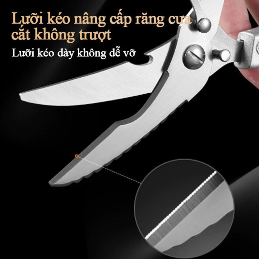 Kéo Cắt Thực Phẩm Đa Năng ALO HOME Kéo Cắt Gà Inox Lò Xo Trợ Lực Dụng Cụ Nhà Bếp