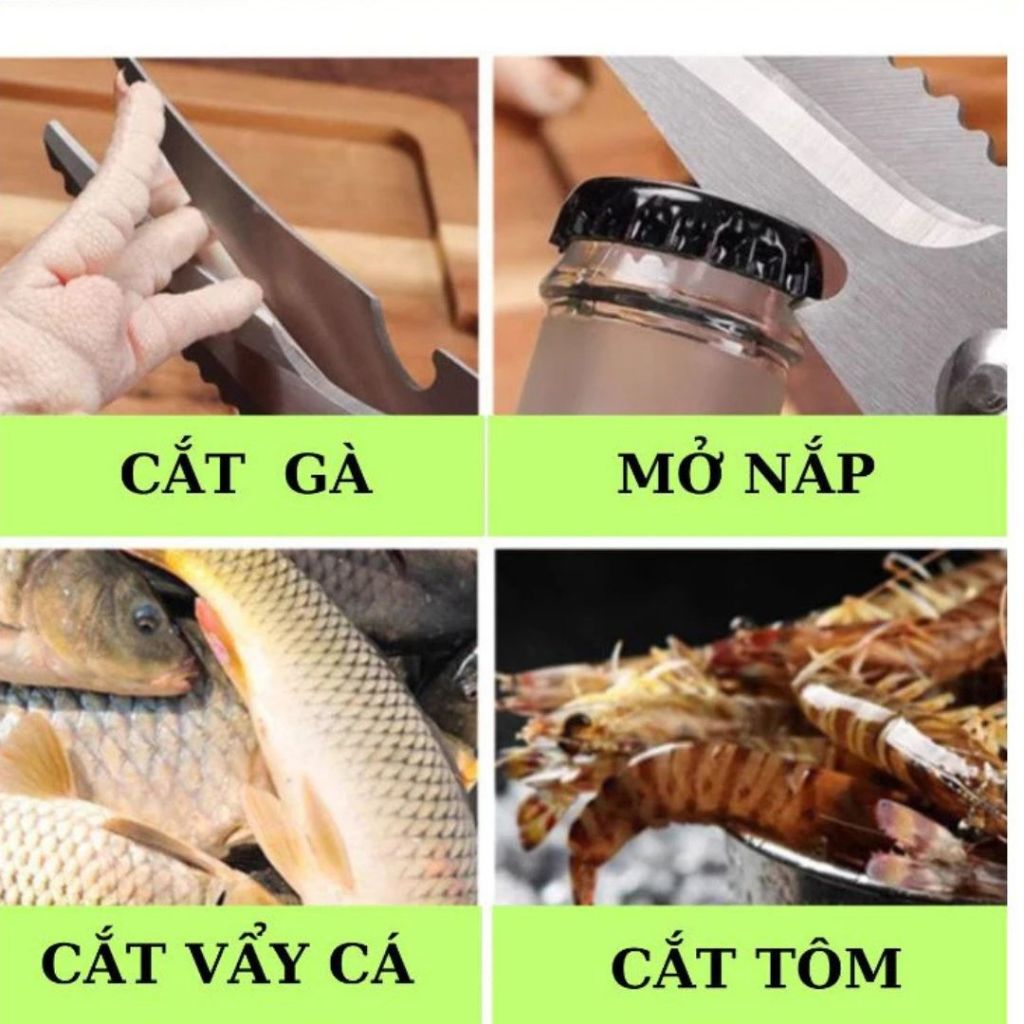 Kéo Cắt Thực Phẩm Đa Năng ALO HOME Kéo Cắt Gà Inox Lò Xo Trợ Lực Dụng Cụ Nhà Bếp